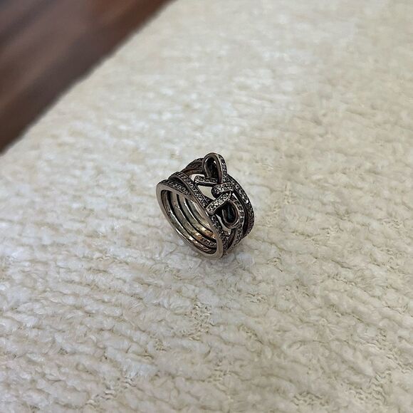 Pandora Silver Bow Ring, Size 48, 1‎ STONE FELL OUT - Picture 1 of 6